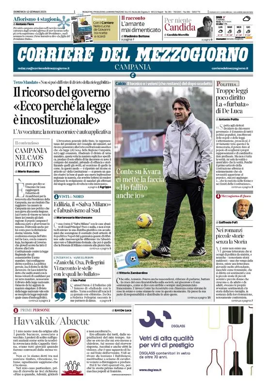 Prima-pagina-corriere del mezzogiorno-del-2025-01-12